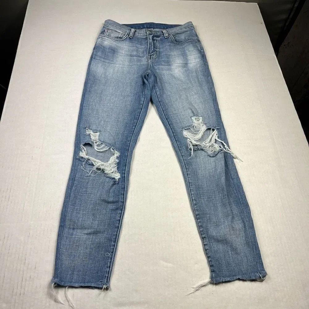 Lagence Womens High Rise Skinny Jeans Blue Distressed Frayed Hem Stretch Size 26